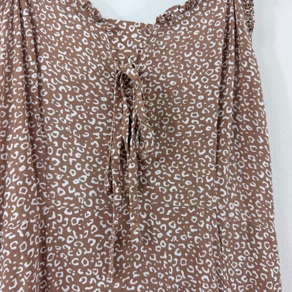 Women’s Animal Print Dress Tan Small Ruched Ruffle Sleeveless Lightweight Maxi - Picture 2 of 6